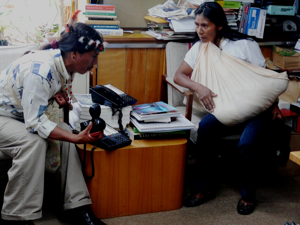 Moi Enomenga Huaorani with Wife and baby in Save America's Forests office - Indigenous - copyright Save America's Forests